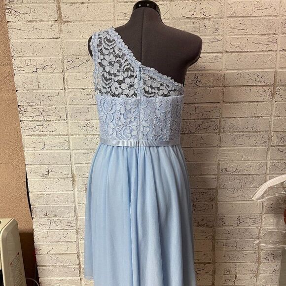 Davids Bridal Ice Blue One Shoulder Lace Dress 12 - Picture 5 of 12